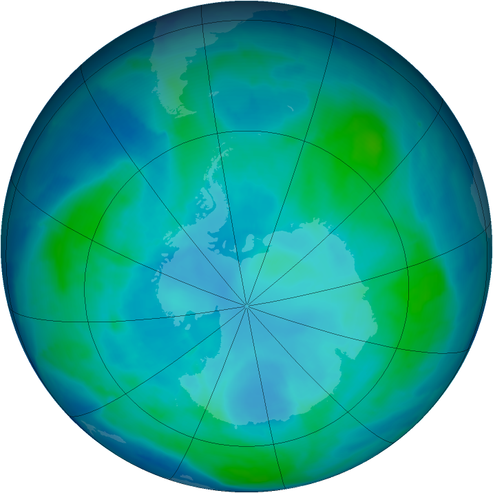 Antarctic ozone map for 07 February 2009